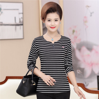 

Yu Zhaolin 2019 new middle-aged womens shirt top shirt 40-50 years old mother loaded spring&autumn striped t-shirt YWMM191367 black 2XL
