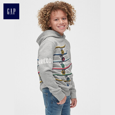

GAP flagship store childrens clothing boy plus velvet hooded sweater childrens hooded sweater 402574 gray 120CM S