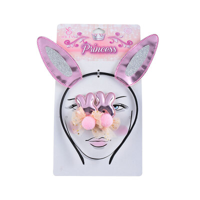 

New&new fine arts Halloween bunny ears head buckle headdress set prom party cosplay party dress up makeup hairpin jewelry props pink