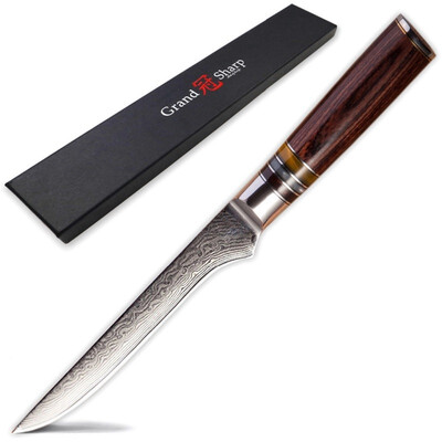 

Grandsharp 55 Inch Boning Knife VG10 Blade Japanese Damascus Stainless Steel 67 layers Chef Kitchen Knives Gift Box