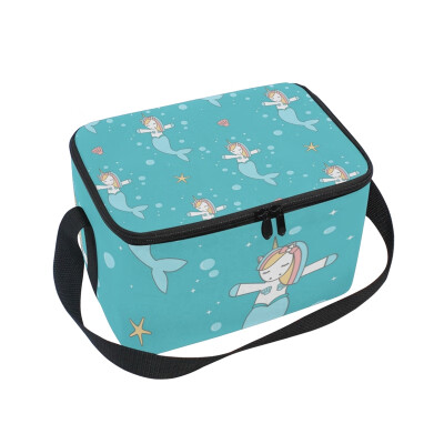 

ALAZA Insulated Lunch Box Unicorn Mermaid In The Sea Lunch Bag for Men Women Portable Tote Bag Cooler Bag