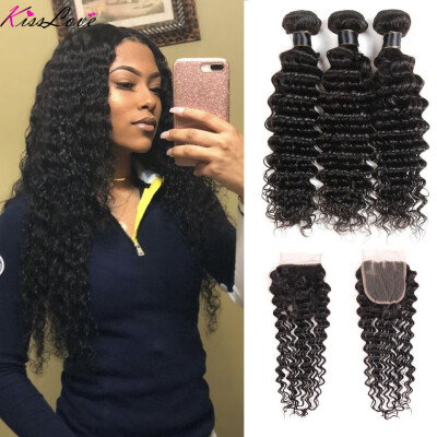 

Kiss Love Brazilian Hair Deep Wave Bundles With Closure 100 Human Hair Weave Bundles With Closure 3 Bundles With Lace Closure