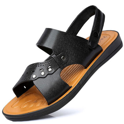 

Ishmaiah mens outdoor casual slip breathable wear soft bottom comfortable sandals beach shoes Y688 black 45