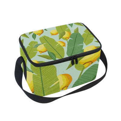 

ALAZA Insulated Lunch Box Palmately Leaves And Lemo Lunch Bag for Men Women Portable Tote Bag Cooler Bag