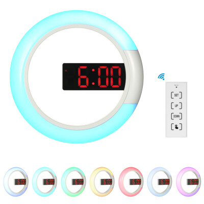 

12 inches Digital LED Wall Mirror Temperture Alarm Clock USB Operated 12H24H °C°F Display Changeable RGB Color Light Round Clock