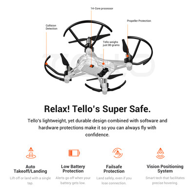 

RYZE Tello 5MP Camera 720P WiFi FPV Drone Altitude Hold 8D Flips Coding Education Quadcopter Support FPV Goggles