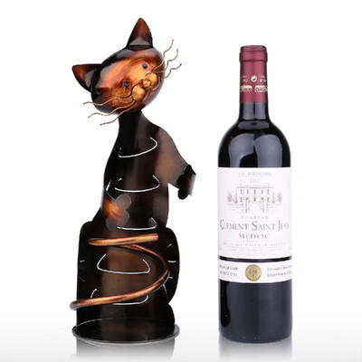 

TOOARTS Cat shaped wine holder Wine shelf Metal sculpture Practical sculpture Home decoration Interior decoration Crafts