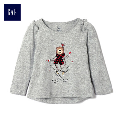 

GAP flagship store female young comfortable cotton winter pattern ruffled T-shirt 124333 bear pattern 2YRS