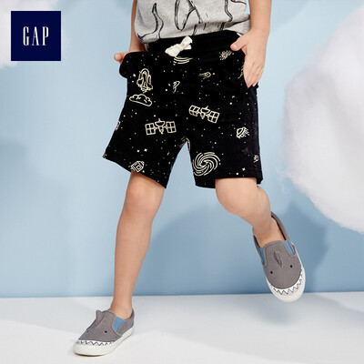 

GAP flagship store childrens clothing boys&children basic models comfortable cotton printed elastic waist shorts 215129 pure black 6-12M