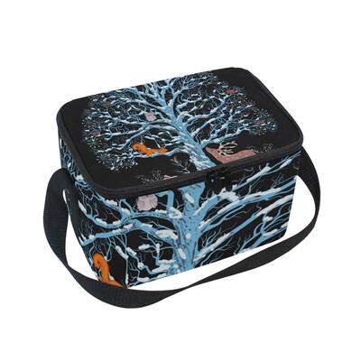 

Lunch Box Insulated Lunch Bag Large Cooler Blue Tree With Deer Tote Bagfor Kids Men Women