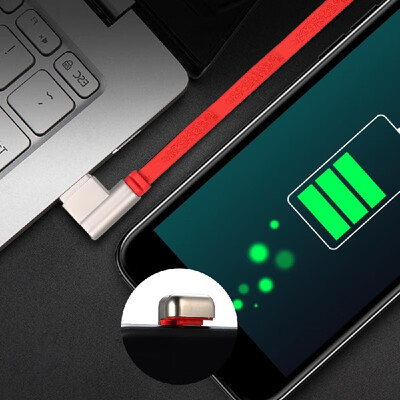 

Fast Charging 180 Degree Elbow Charger Line Zinc Alloy Usb Line Telephone Data Charger Line I-phone Red 18m