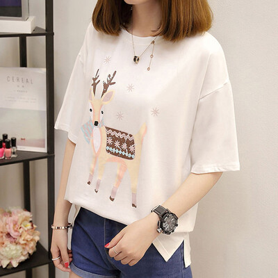

JOY OF JOY Jingdong Womens 2019 Short Sleeve T-Shirt Womens Fashion Summer Student Korean Casual Loose Crew Neck Pullover Women JWTD191744 White
