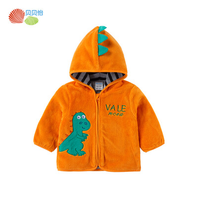 

Beibei Yi boy coral fleece hooded jacket 2018 autumn&winter new animal print warm coat 183S533 orange 24 months height 90cm