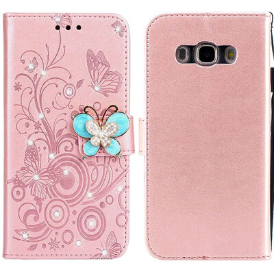 

MOONCASE Samsung Galaxy J5 2016 Butterfly Rhinestone Embossed Leather Case - Rose Gold