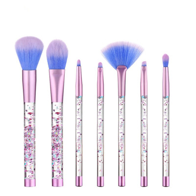 

King Love Star Unicorn Makeup Brushes 7pcs Crystal Quicksand Glitter Acrylic Handle Nylon Hair Makeup Tool Brush Set