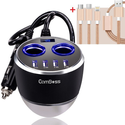 

CamBoss Car Cup Charger120WDC 12 to 24V96A2-Socket Cigarette Lighter Splitter4X24A USBLED DisplaySafety Hammer for iPhone