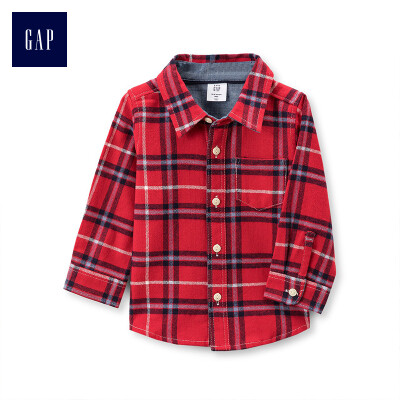 

GAP flagship store baby boy new year red youth cloth double-sided plaid long-sleeved shirt 400285 modern red 6-12M