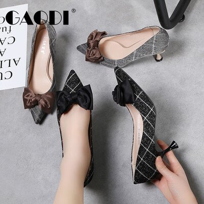 

Gauti lady pointed shallow mouth bow social wild commuter plaid stiletto high heels female plaid black 37