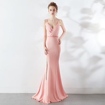 

Sexy V Neck Sling Mermaid Evening Dress Fashion Beading Backless Zipper Slim Party Dinner Evening Dress