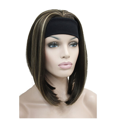 

StrongBeauty Cute BOB 3-4 Wig with Headband Orange Brown Straight Womens Short Half Hair Wigs COLOUR CHOICES