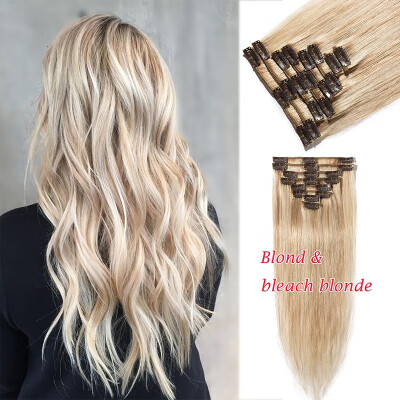 

16"18"20"22"24" 100 Human Hair Extensions Natural Straight Clip In Hair Extentions Soft Reusable 8 pcs