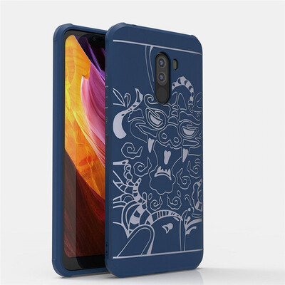 

Goowiiz Phone Case For Xiaomi Mi Pocophone F1Poco F1 Carved Dragon Thin Matte soft Silicone Prevent falling