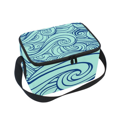 

ALAZA Insulated Lunch Box Blue Wind Lunch Bag for Men Women Portable Tote Bag Cooler Bag