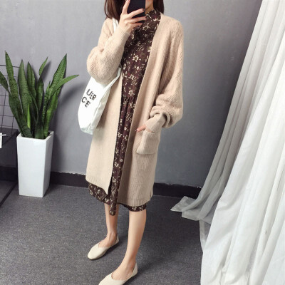 

Winter 2018 sweater jacket womens long style Korean version of loose new knitted cardigan languid breeze harajuku coat