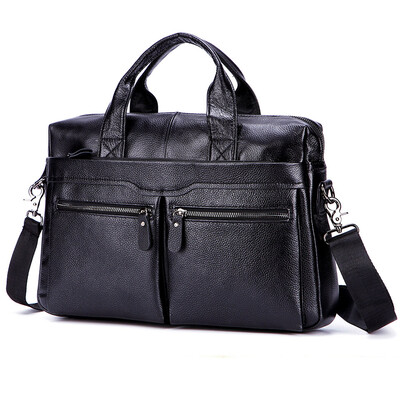 

Black Men Genuine Leather Handbags Large Leather 15" Laptop Messenger Bags Business Mens Travel Bags Shoulder Bags Briefcase