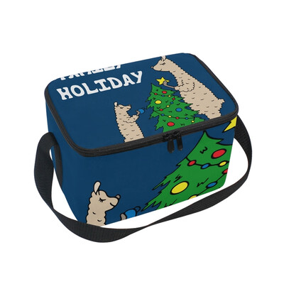 

ALAZA Lunch Box Insulated Lunch Bag Large Cooler Family Lama And Christmas Tree Tote Bag