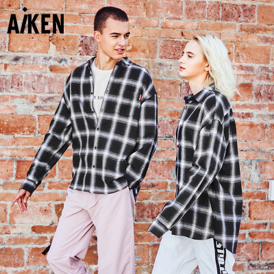 

Senmasemir brand Aiken Aiken 2019 spring new mens plaid long-sleeved shirt AK119051301 black&white tone