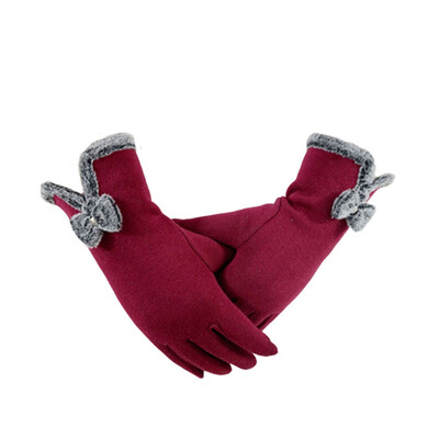 

Women Fall Winter Warm-Keeping Screen Touching Gloves Fashion Simple Bowknot Thick Windproof Gloves