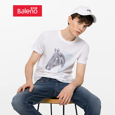 

Baleno T-shirt male 2019 spring&summer new short T imitation thread animal print t-shirt cotton short-sleeved shirt male 88902268 01W S