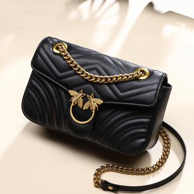 

Viney bag female bag leather shoulder bag female Korean version of the rhombic fashion Messenger bag lady bag classic black