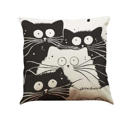 

Cute Simple Fashionable White-and-Black Cat Cartoon Images Linen for Home Office Sofa Car Seat Decorative Square Grayish Linen Cus