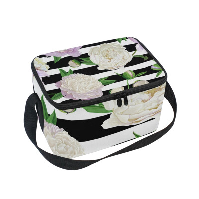 

ALAZA Insulated Lunch Box White Peonies Lunch Bag for Men Women Portable Tote Bag Cooler Bag