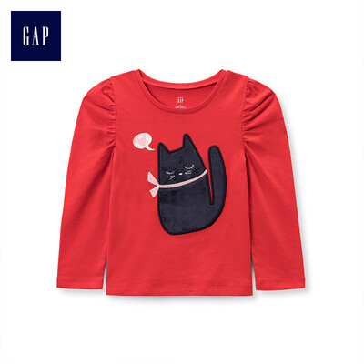 

GAP flagship store female&child fun pattern long sleeve round neck T-shirt 399040 kitten pattern 5YRS
