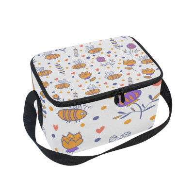 

ALAZA Insulated Lunch Box Little Bees Flower Lunch Bag for Men Women Portable Tote Bag Cooler Bag