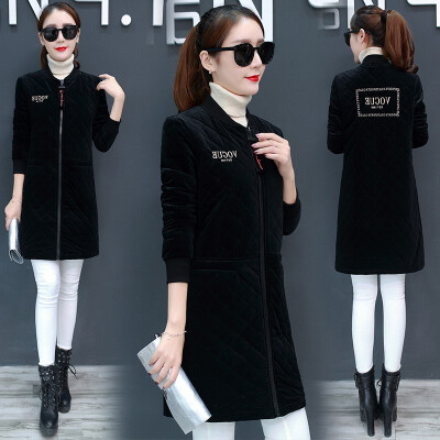 

Long section thick cotton coat female down cotton padded cotton baseball uniform coat gold velvet jacket 90321