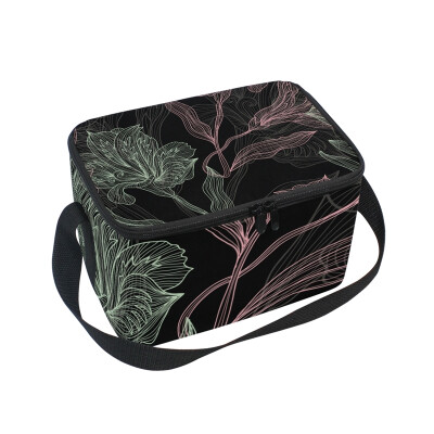 

ALAZA Insulated Lunch Box Flower Black Background Lunch Bag for Men Women Portable Tote Bag Cooler Bag