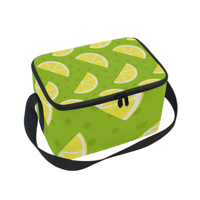 

ALAZA Lunch Box Insulated Lemon With Green Background Lunch Bag Large Cooler Tote Bagfor Men Women