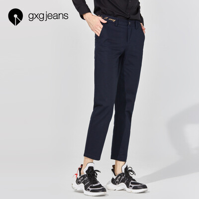 

Gxgjeans mens spring navy blue embroidery youth straight slim casual trousers cotton trend 181602211 navy blue L