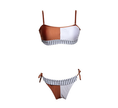 

Womens Bikini Sexy Tube Top Splicing Oiled Cloth Swimsuit