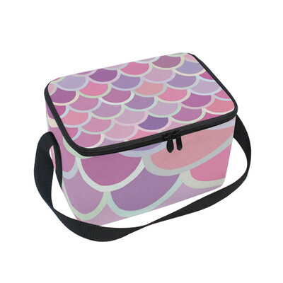 

ALAZA Insulated Lunch Box Pink Fish Squama Lunch Bag for Men Women Portable Tote Bag Cooler Bag