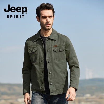 

JEEP Jeep Jacket Men 2019 Spring New Casual Mens Lapel Short Jacket Mens Shirt JPL2676 Army Green XL