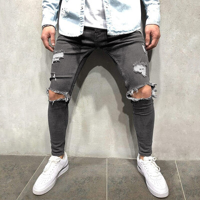

Men Fashion Ripped Pants Stretchy Destroyed Biker Pant Skinny Jeans