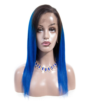 

Bule Wig Ombre Color 1bBlue Straight Human Hair Wigs Density 180 wig Pre Plucked hairline 4 4 Human Hair Lace Front