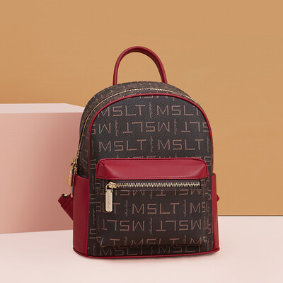 

MashaLanti Shoulder Bag Women Fashion Womens Bag Print Student Bag Travel Casual Lady Multifunction Backpack S146G Brown with Red