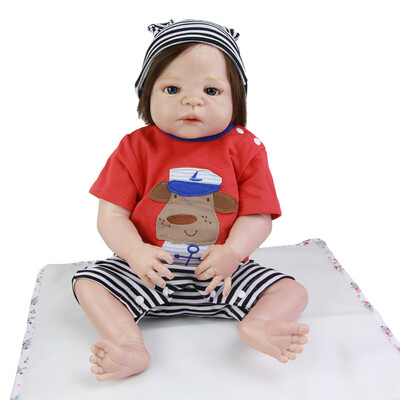 

New Design Reborn Dolls 23 Inch Newborn Boy Doll Full Silicone Vinyl Handmade Kids Toy With Real Human Hair For Collection