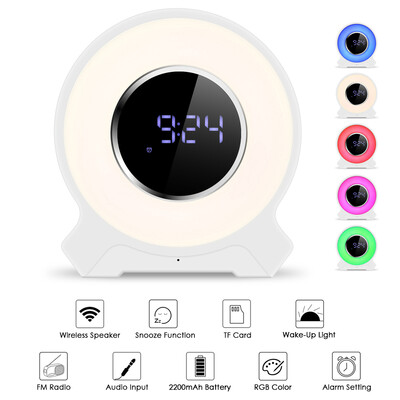 

Portable USB Rechargeable LED Wake UP Alarm Clock Wireless BT Lighting Speaker RGB Color Changing Night Light Table Lamp Support T